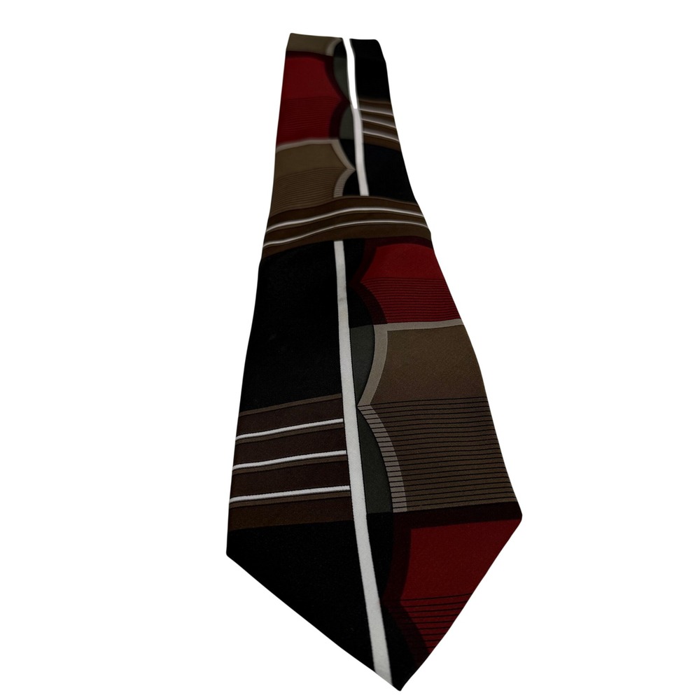 Ketch Mens Geometric Abstract Necktie Burgundy Brown Black Made in USA RN 22356 - Picture 2 of 8